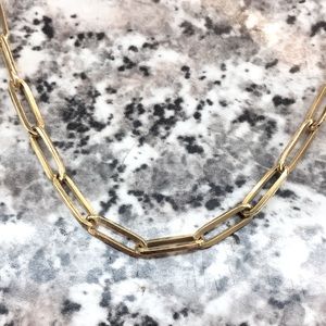14k Yellow Gold Paper Clip Link Necklace Chain 18”
